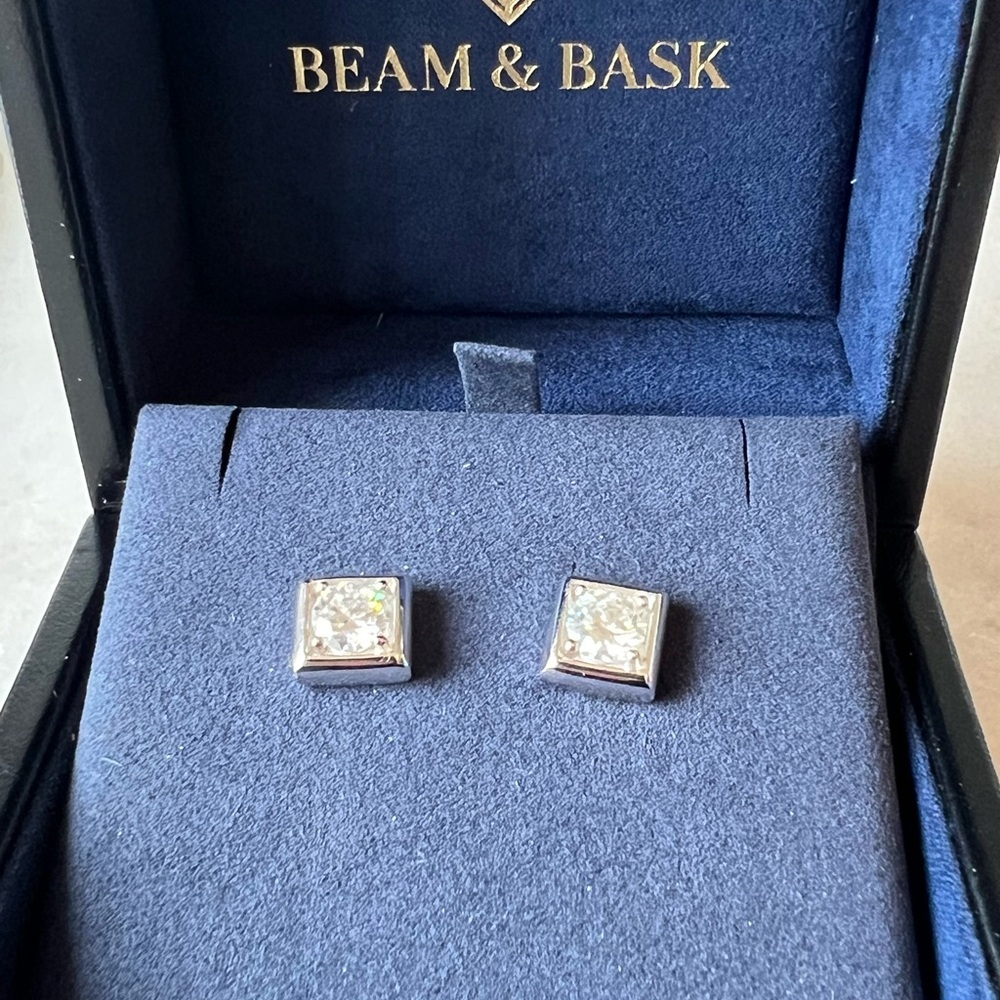 Moissanite Stud Earrings for Women Men, Sterling Silver D Color Square